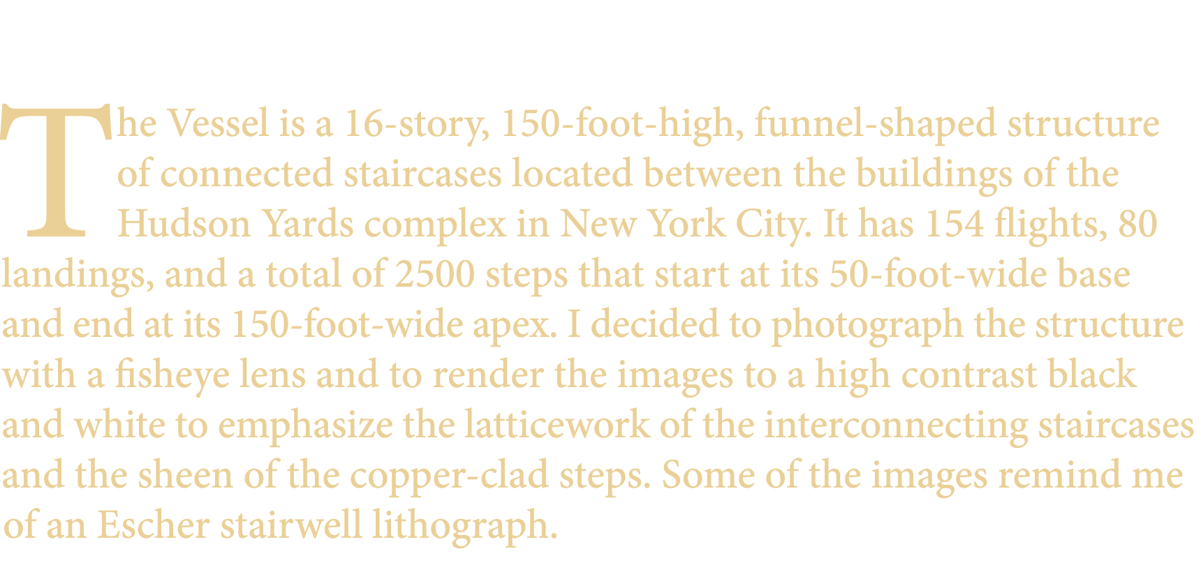New York City’s Stairway to Nowhere The Vessel is a 16 story, 150 foot high, funnel shaped structure of connected sta...